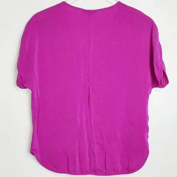 Milly size 10 silk blend  v neck short dolman sleeve top blouse magenta fuchsia - Picture 5 of 12